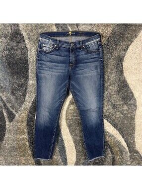 7 For All Mankind The Ankle Skinny Jeans Womens 30 Raw Hem